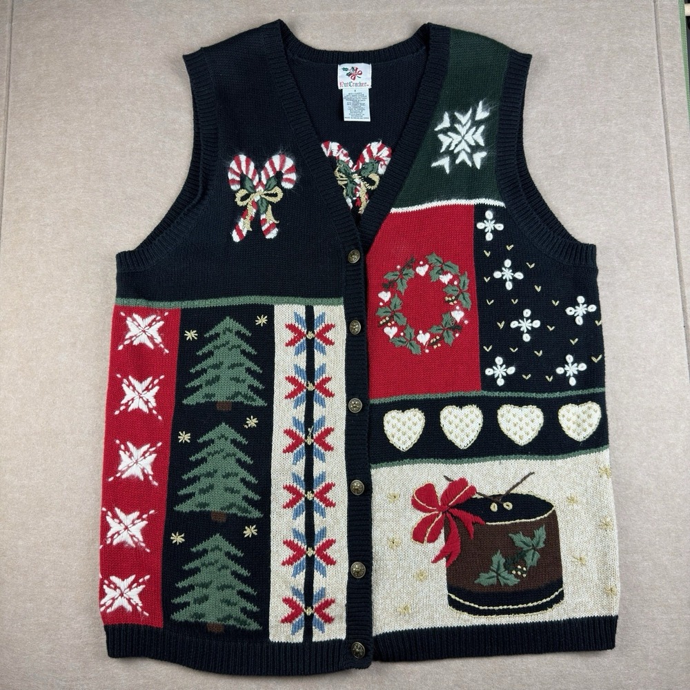 Vintage NutCracker Vest Women L  Christmas Knit Embroidered Holiday Fits‎ XL